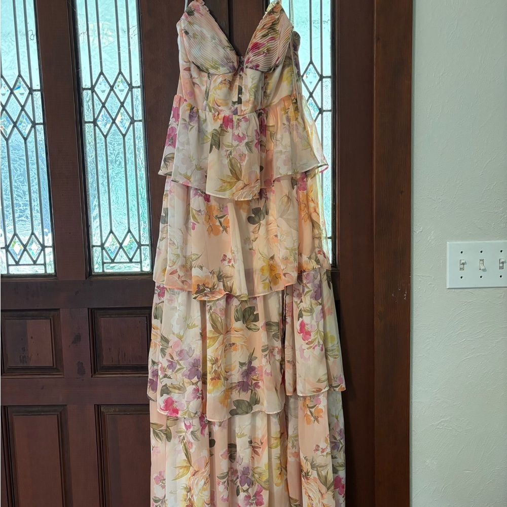 Birdy Grey Lola Chiffon Dress in Coral Sunset Peonies - Size M - Picture 3 of 9